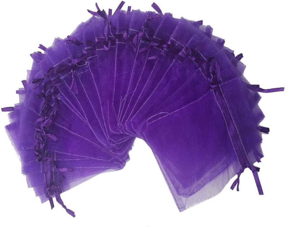 Wedding Favors Small Gift Bags, 100 Pcs 4 Inch x 6 Inch (10x15cm) Purple Organza Bags for Party Favor Bags Small Business Candy Bags Mesh Bag (Purple, 4'x6')