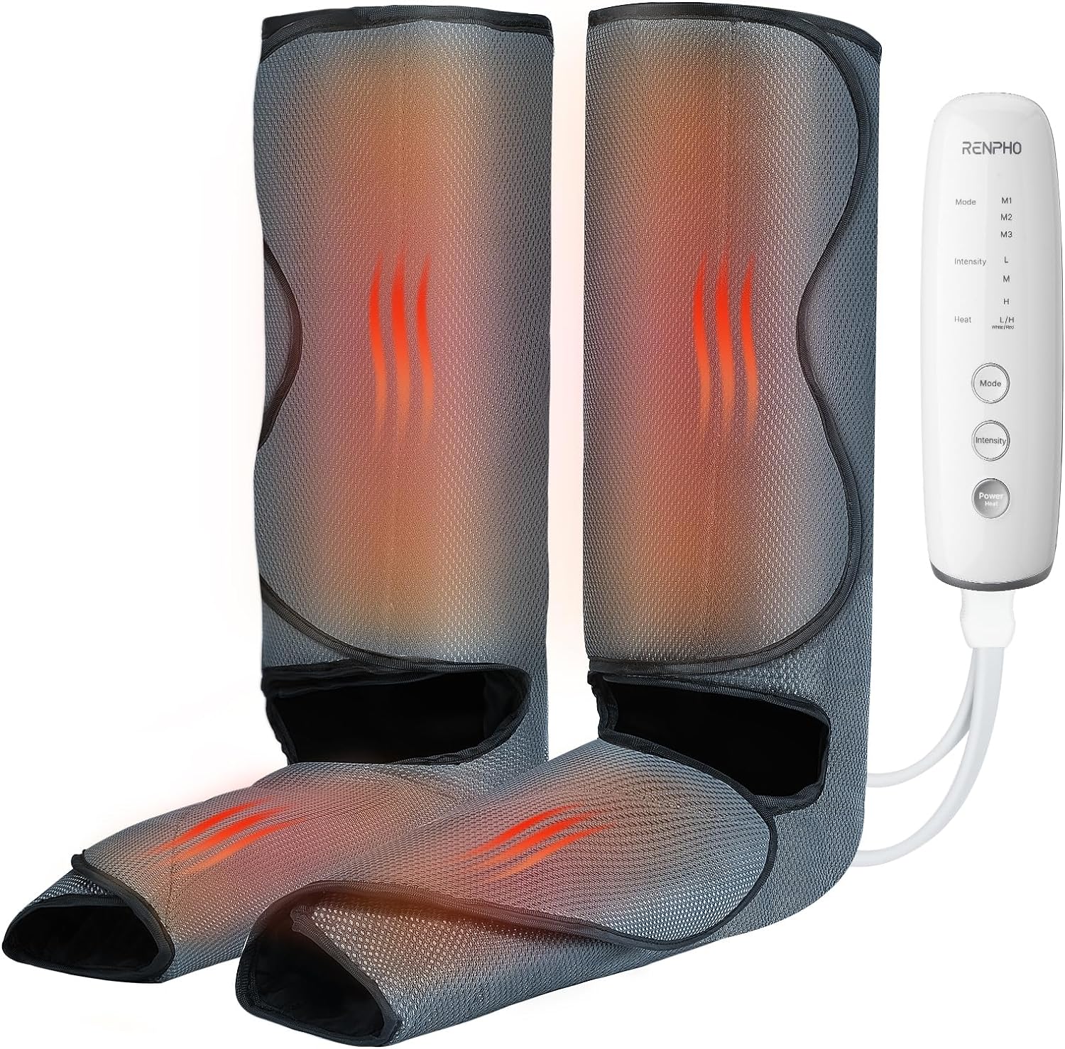 RENPHO Leg Compression Massager with Heat, Massage for Foot & Calf, 2 Heating 3 Modes 3 Intensities, Helps for Reduce Swelling, Muscle Fatigue,Edema Gifts for Men Women