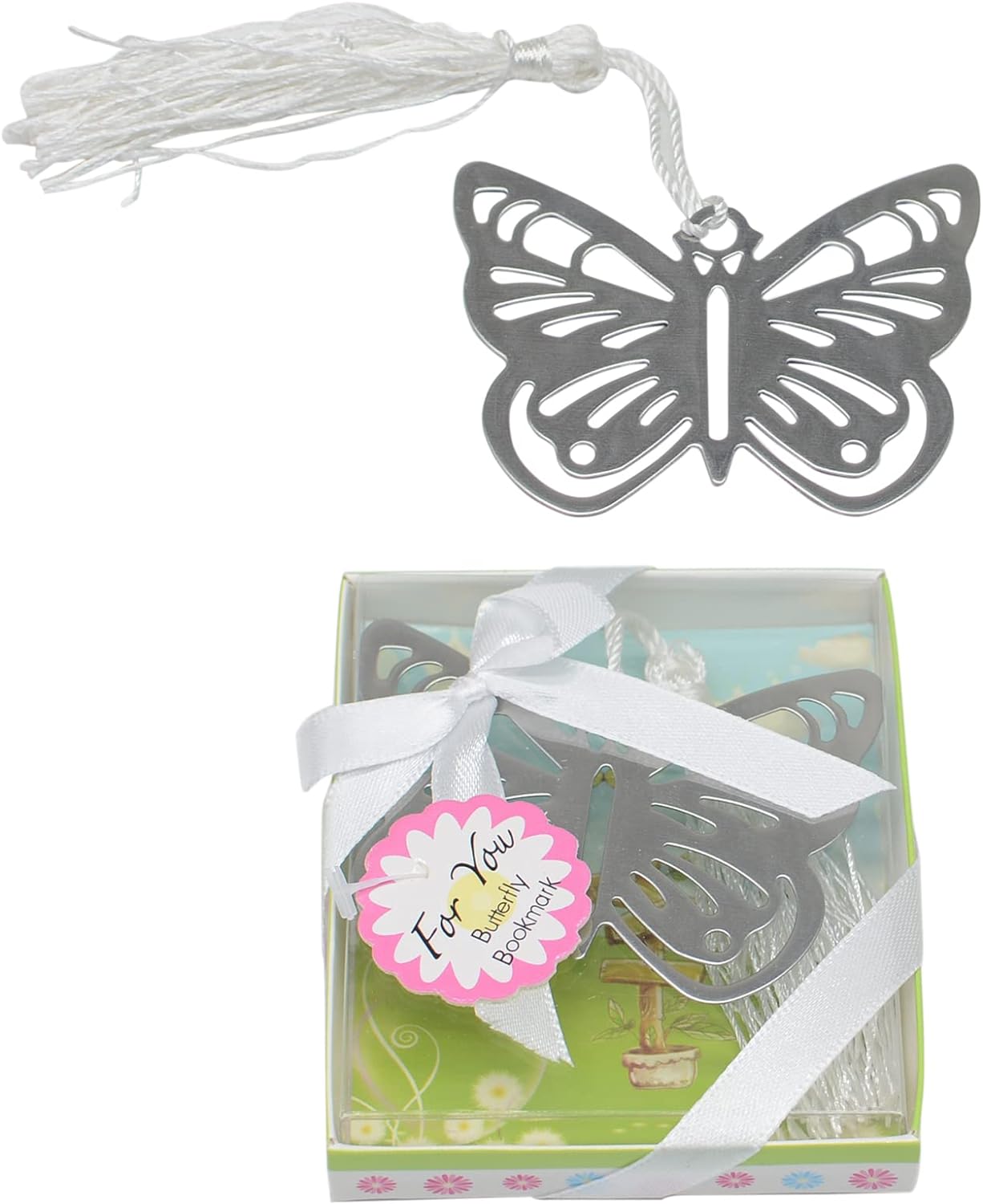 12 Pcs Silver Butterfly Metal Bookmarks with Gift Box, for Baby Shower Return Gift and Wedding Favors Gift (12)