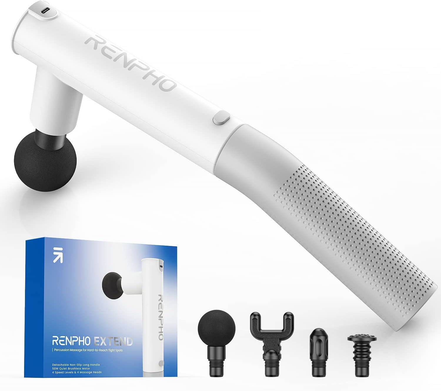 RENPHO 2 in 1 Electric Handheld Massager for Athletes - Percussion Deep Tissue Massage Gun for Neck and Back with Type-C Charging, Portable Massager