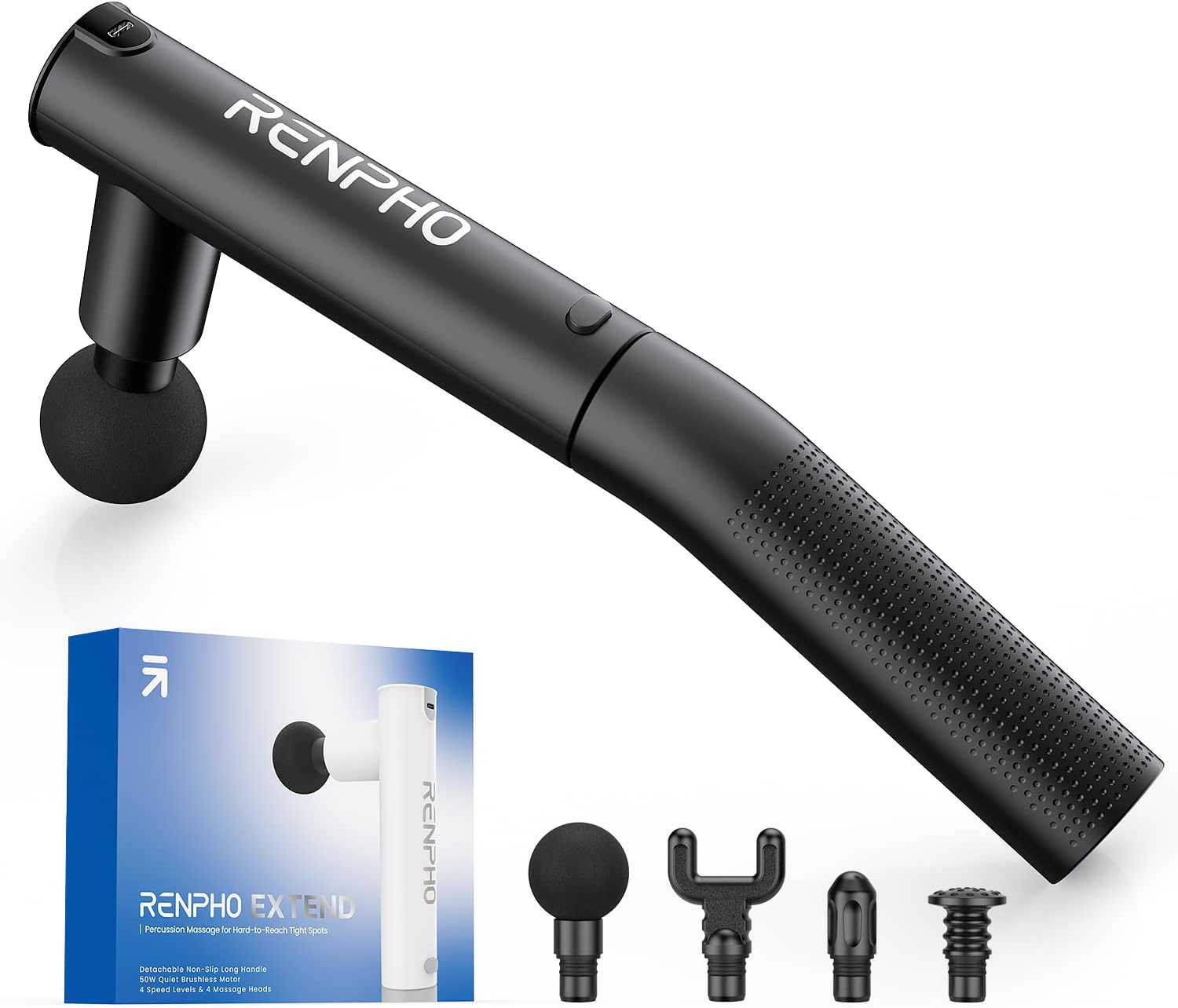 RENPHO 2 in 1 Electric Handheld Massager for Deep Tissue - Percussion for Athletes with Type-C Charging, Portable for Neck and Back