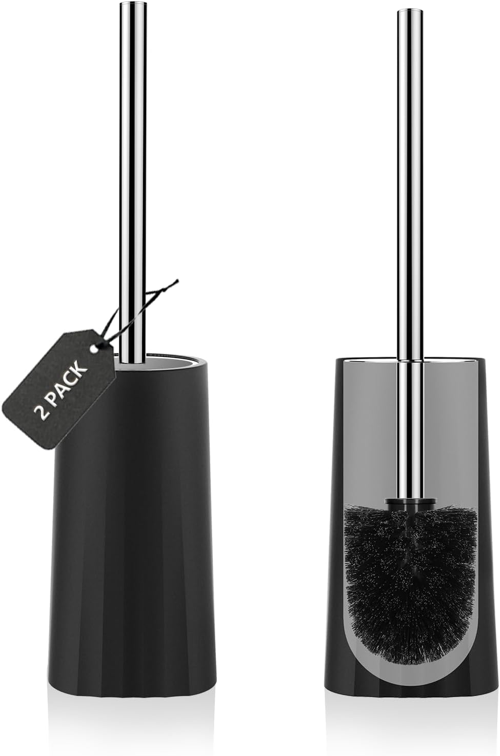 SetSail Toilet Brush, 2 Pack Toilet Bowl Brush and Holder Compact Size Toilet Brushes for Bathroom with 304 Stainless Steel Handle Toilet Cleaner Brush with Durable Scrubbing Bristles, Splash-Proof