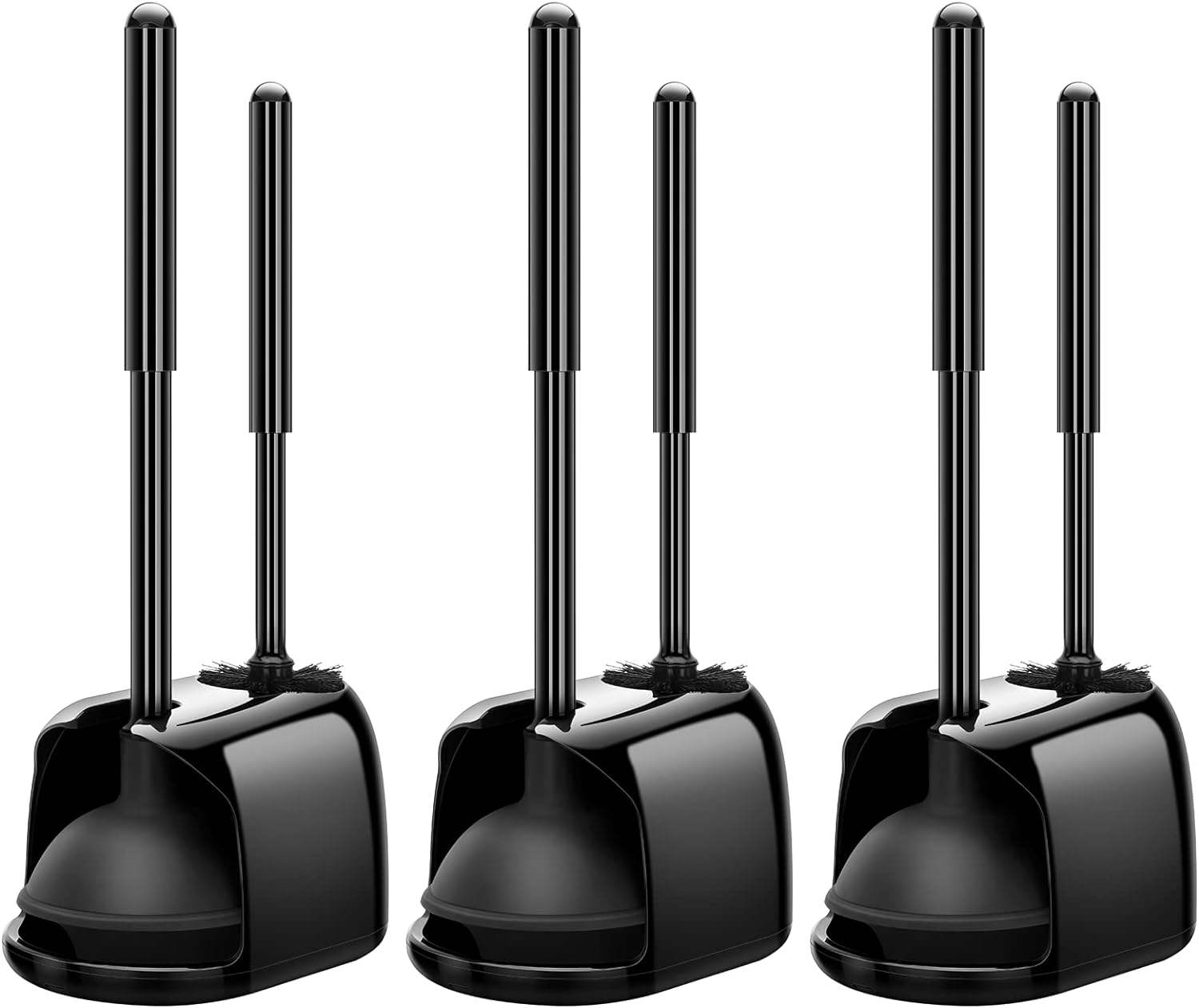 SetSail Toilet Brush and Plunger Set, 3 Pack Toilet Plungers for Bathroom with Holder Heavy Duty Toilet Bowl Brush and Holder Hidden for Deeply Cleaning - Black