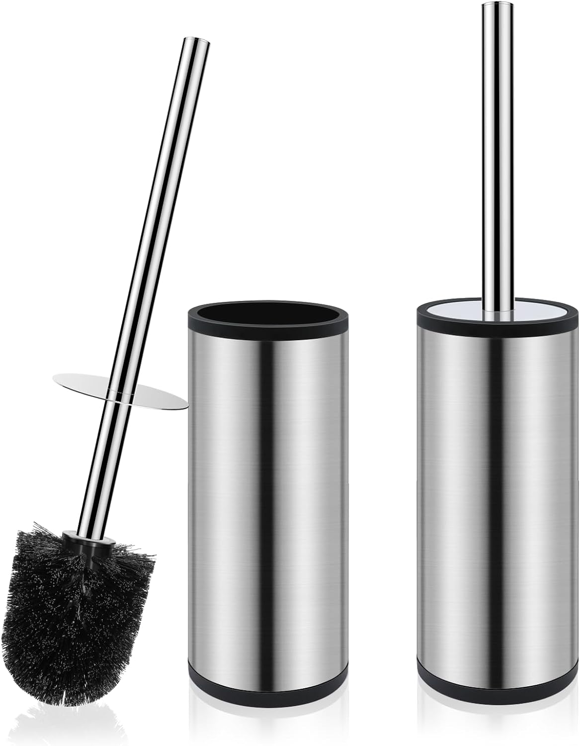 SetSail Toilet Brush and Holder, 2 Pack 304 Stainless Steel Toilet Bowl Brush and Holder Dense PP Bristles Toilet Brushes for Bathroom Drip-Free Toilet Cleaner Brush with Splash-Proof Cover