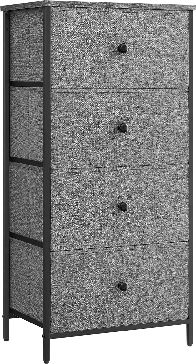 SONGMICS Bedroom, Fabric Dresser with 4 Metal Frame, Small Chest of Drawers, 11.8 D x 17.7 W x 36.1 H,Grey