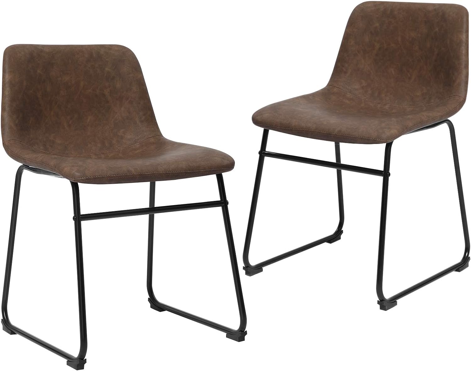 SONGMICS Dining Chairs, Set of 2 Mid-Century Modern Kitchen Chairs with Backrest, Metal Legs, Comfortable Wide Seat, Synthetic Leather Cover, Load Capacity 264 lb, Retro Brown and Black ULDC091K01