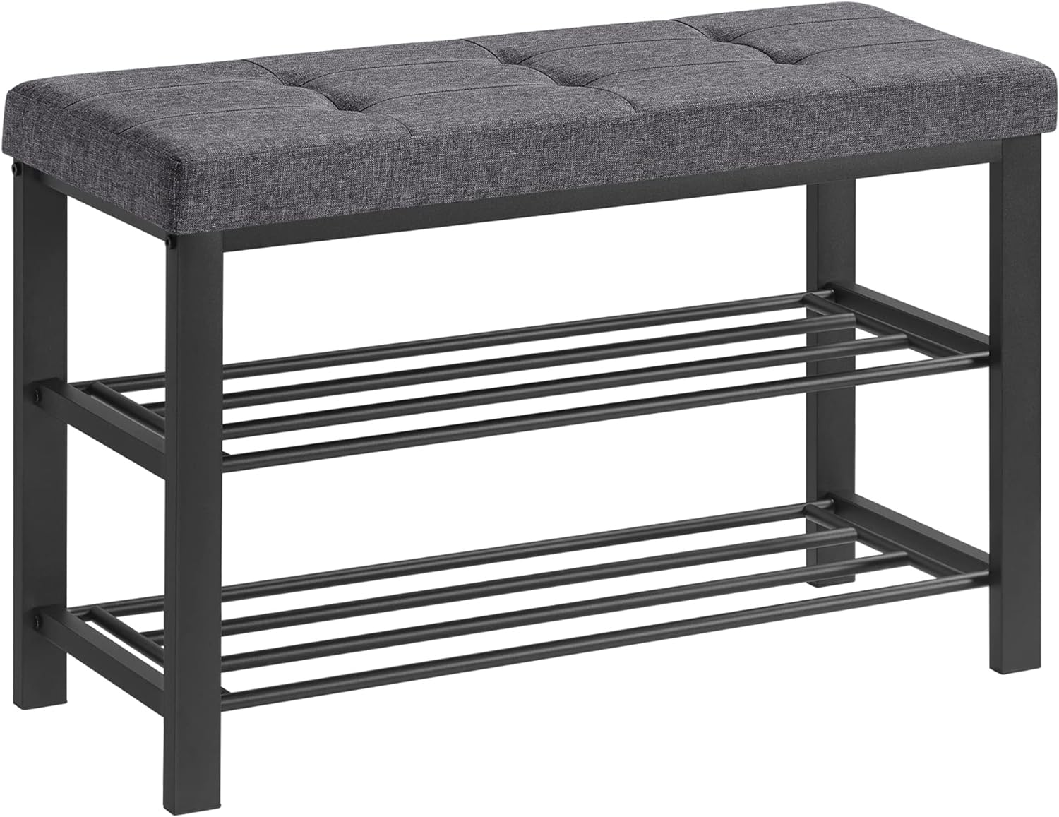 SONGMICS Shoe Bench, 3-Tier Shoe Rack for Entryway, Storage Organizer with Foam Padded Seat, Linen, Metal Frame, for Living Room, Hallway, 12.2 x 31.9 x 19.3 Inches, Dark Gray and Black ULBS57GYZ