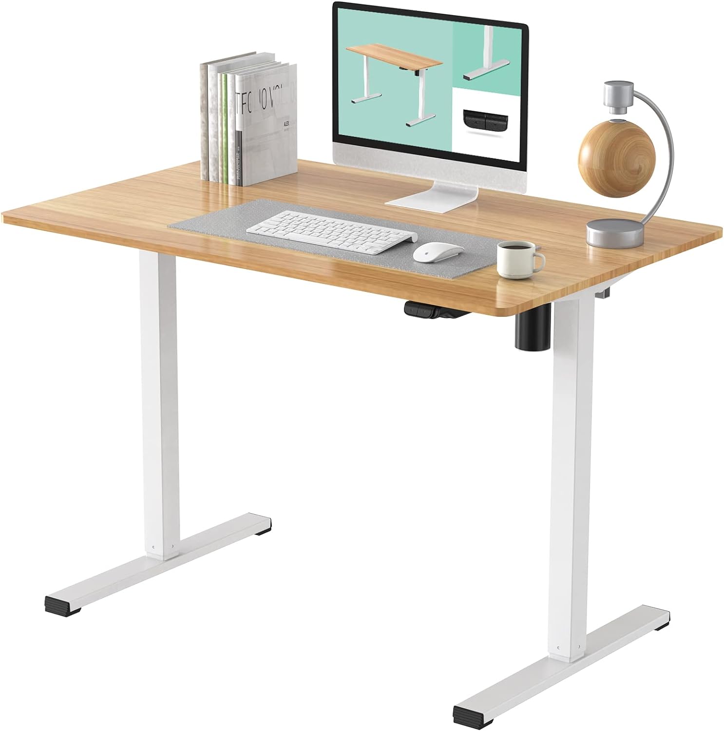 FLEXISPOT Standing Desk 48 x 24 Inches Height Adjustable Desk Whole-Piece Desktop Electric Stand up Desk Home Office Table for Computer Laptop (White Frame + 48 in Maple Desktop)