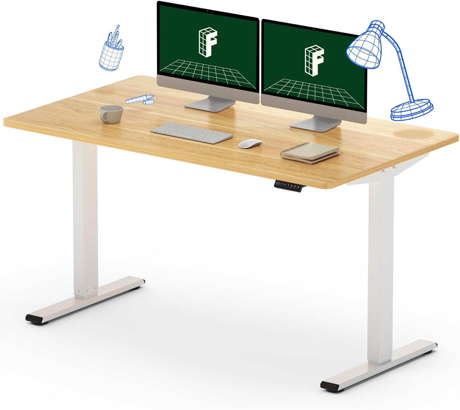 FLEXISPOT EN1 Height Adjustable Desk 55 x 28 Inches Whole-Piece Desk Ergonomic Memory Controller Standing Desk Stand Up Desk Workstation (White Frame + 55inch Maple Top, 2 Packages)