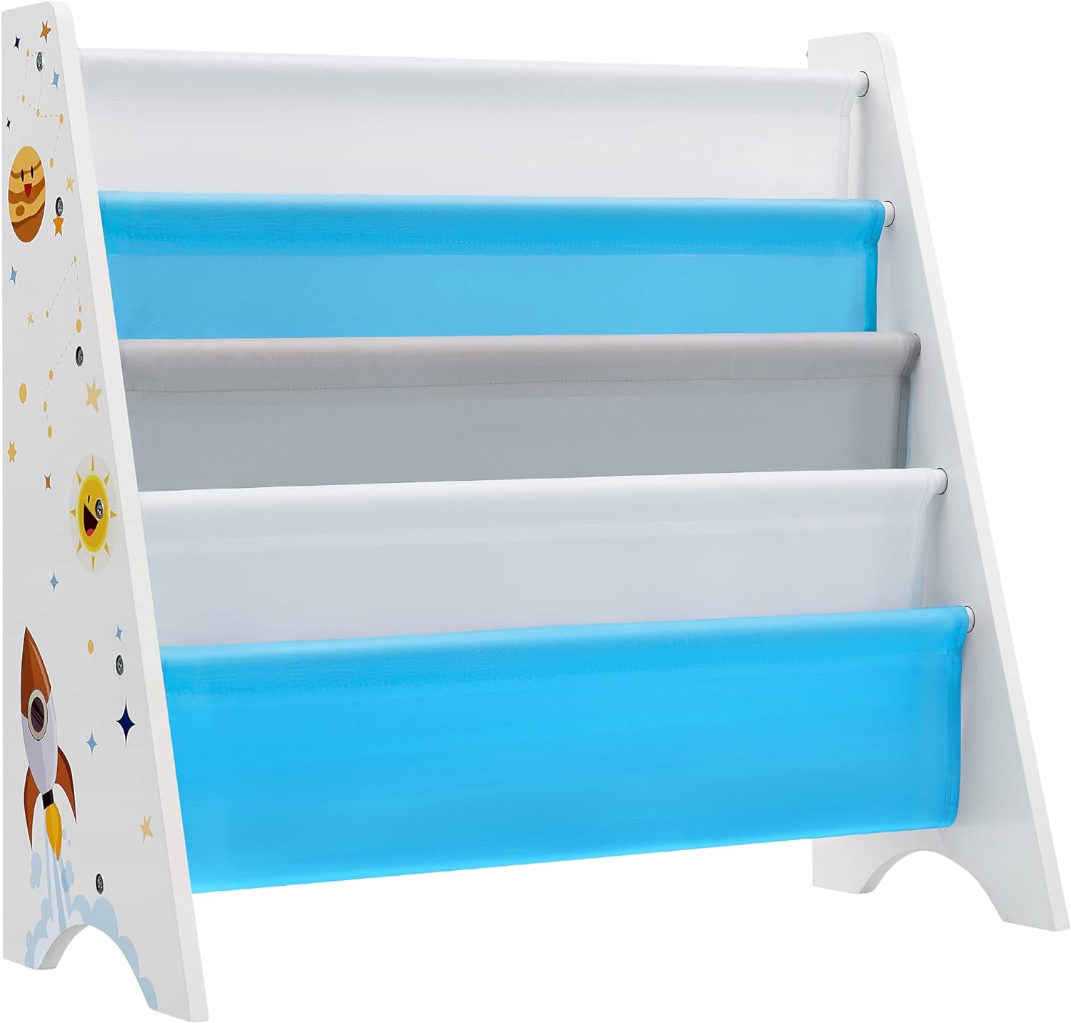 SONGMICS Kids Bookcase, Book Organizer, with Anti-Tip Kit, Storage Shelf for Children's Room, Playroom, School, Space-Saving Design, White, Blue and Gray UGKR72WT 11D x 24.6W x 23.6H in