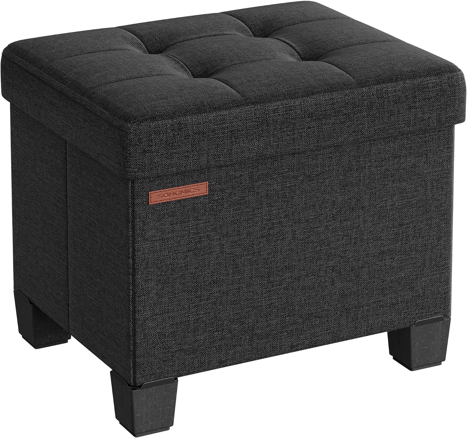 SONGMICS Storage Ottoman, Folding Storage Bench, Ottoman with Storage, Storage Ottoman Bench, for Living Room, Bedroom, 12.6 x 15.8 x 13.2 Inches, Black ULSF012B01