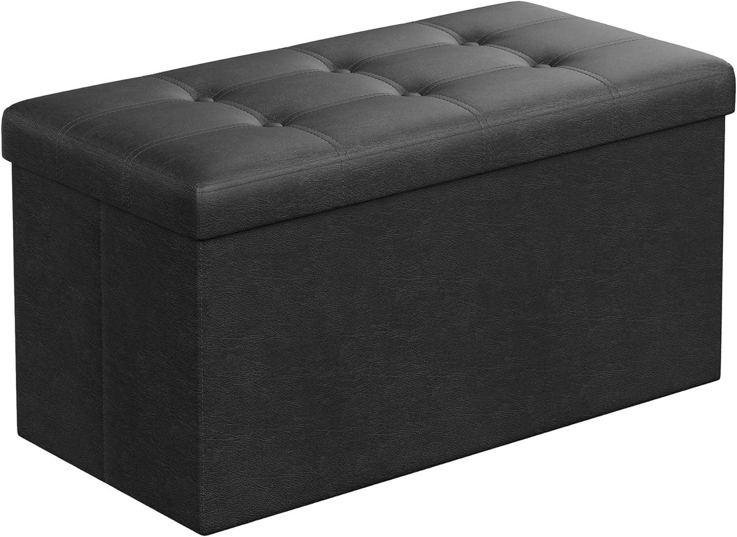 SONGMICS 30 Inches Folding Storage Ottoman Bench, Storage Chest, Footrest, Coffee Table, Padded Seat, Faux Leather, Holds up to 660 lb, Black ULSF105