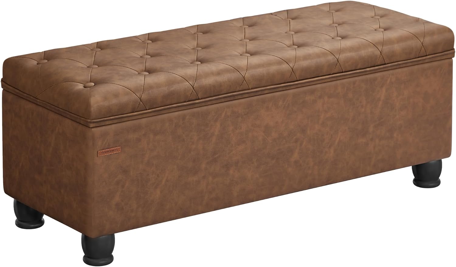 SONGMICS Storage Ottoman, Storage Bench, Tufted Entryway Bedroom Bench, 17.7 x 46.5 x 17.7 Inches, Hinges Easy Lid Operation, Wooden Legs, Synthetic Leather, Loads 330 lb, Coffee Brown ULOM071K01