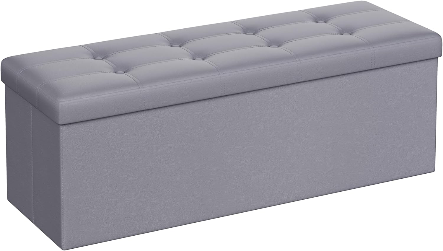 SONGMICS 43 Inches Folding Storage Ottoman Bench, Storage Chest, Footrest, Coffee Table, Padded Seat, Faux Leather, Holds up to 660 lb, Light Gray ULSF70GY, L(15 x 43 x 15 Inches)