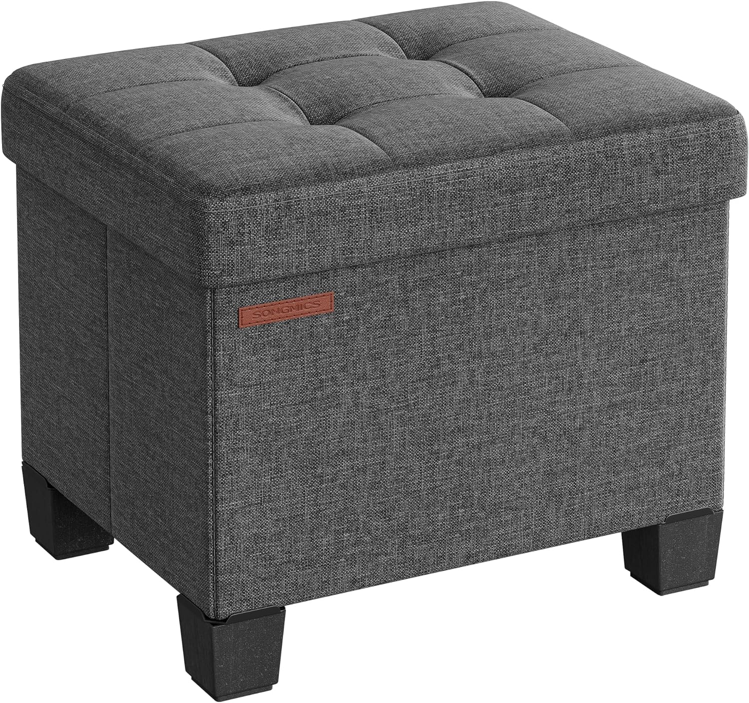 SONGMICS Storage Ottoman, Folding Storage Bench, Ottoman with Storage, Storage Ottoman Bench, for Living Room, Bedroom, 12.6 x 15.8 x 13.2 Inches, Dark Gray ULSF012G01