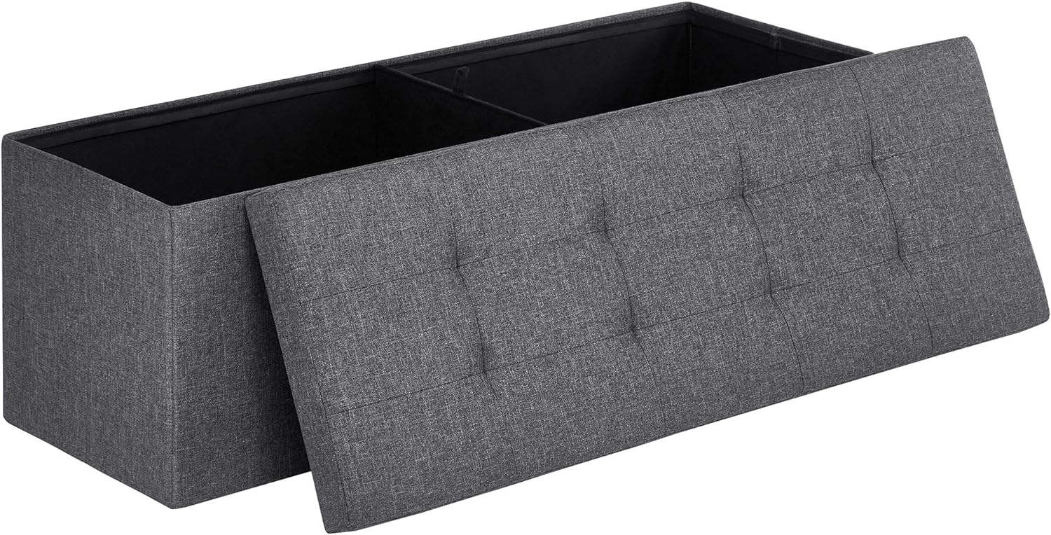 SONGMICS 43 Inches Folding Storage Ottoman Bench, Storage Chest, Foot Rest Stool, Bedroom Bench with Storage, Holds up to 660 lb, Dark Gray ULSF77K