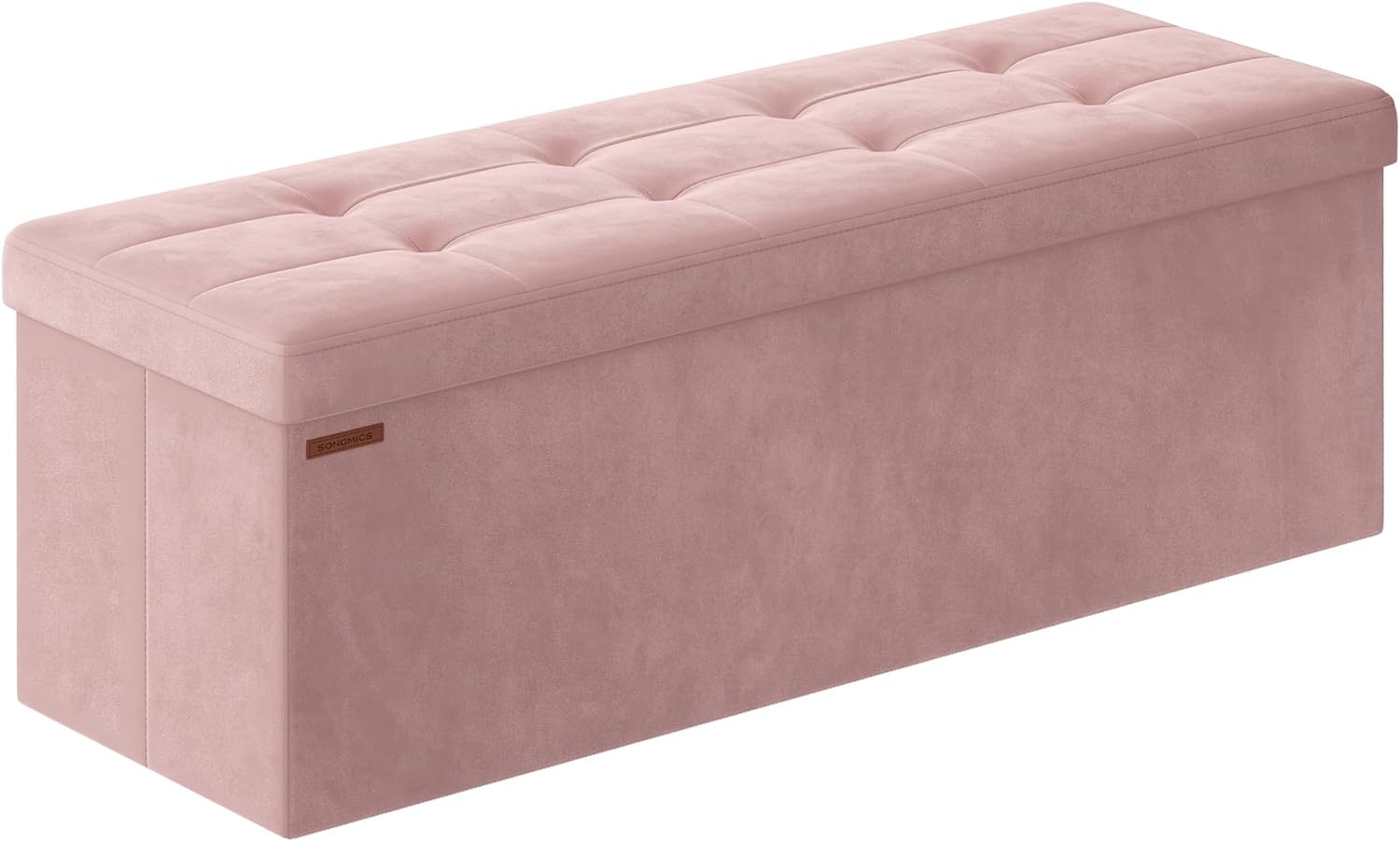 SONGMICS Storage Ottoman, Foldable Velvet Storage Bench, 2 Extra Storage Boxes, 15 x 43 x 15 Inches, 660 lb Load Capacity, for Entryway, Living Room, Bedroom, Jelly Pink ULSF277R01