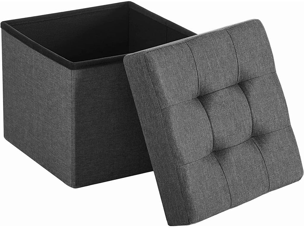 SONGMICS 15 Inches Folding Storage Ottoman Bench, Storage Chest, Foot Rest Stool, Bedroom Bench with Storage, Holds up to 660 lb, Dark Gray ULSF27Z