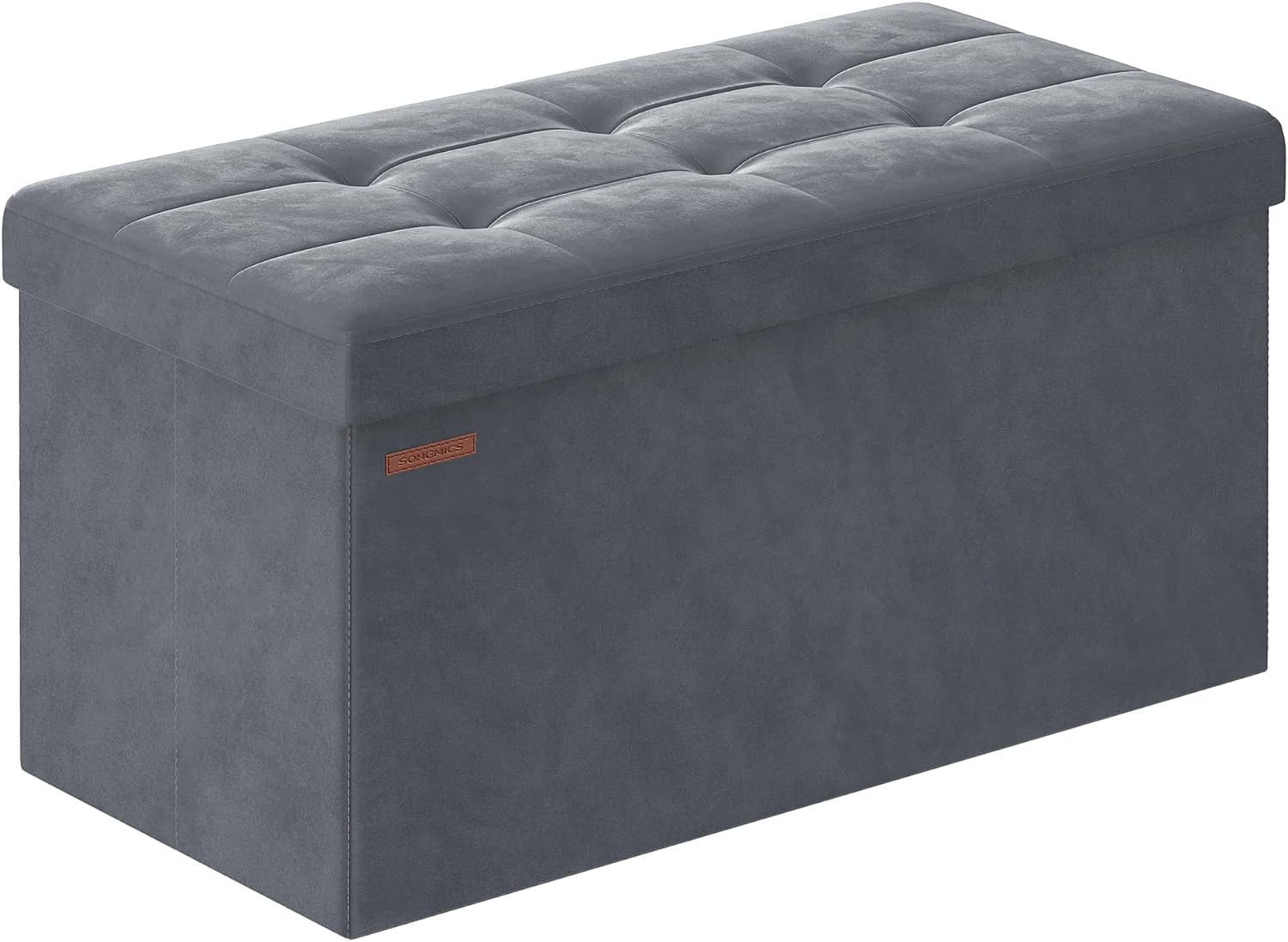 SONGMICS Storage Ottoman, Foldable Velvet Storage Bench, 2 Extra Storage Boxes, 15 x 30 x 15 Inches, 660 lb Load Capacity, for Entryway, Living Room, Bedroom, Slate Gray ULSF247G01