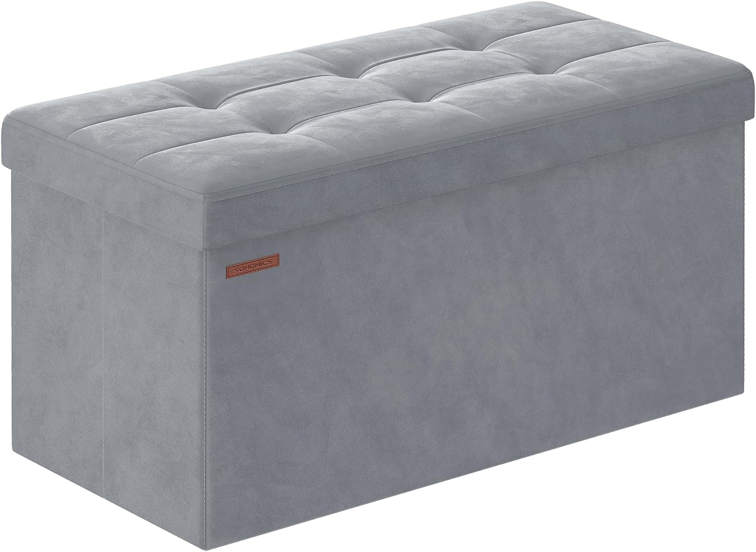 SONGMICS Storage Ottoman, Foldable Velvet Storage Bench, 2 Extra Storage Boxes, 15 x 30 x 15 Inches, 660 lb Load Capacity, for Entryway, Living Room, Bedroom, Dove Gray ULSF247G02