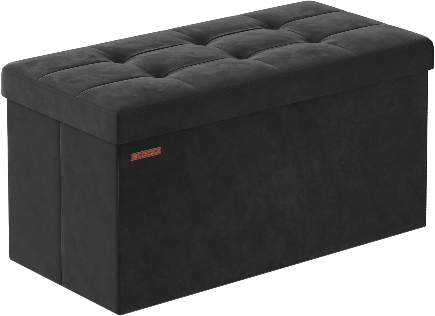 SONGMICS Storage Ottoman, Foldable Velvet Storage Bench, 2 Extra Storage Boxes, 15 x 30 x 15 Inches, 660 lb Load Capacity, for Entryway, Living Room, Bedroom, Ink Black ULSF247B01