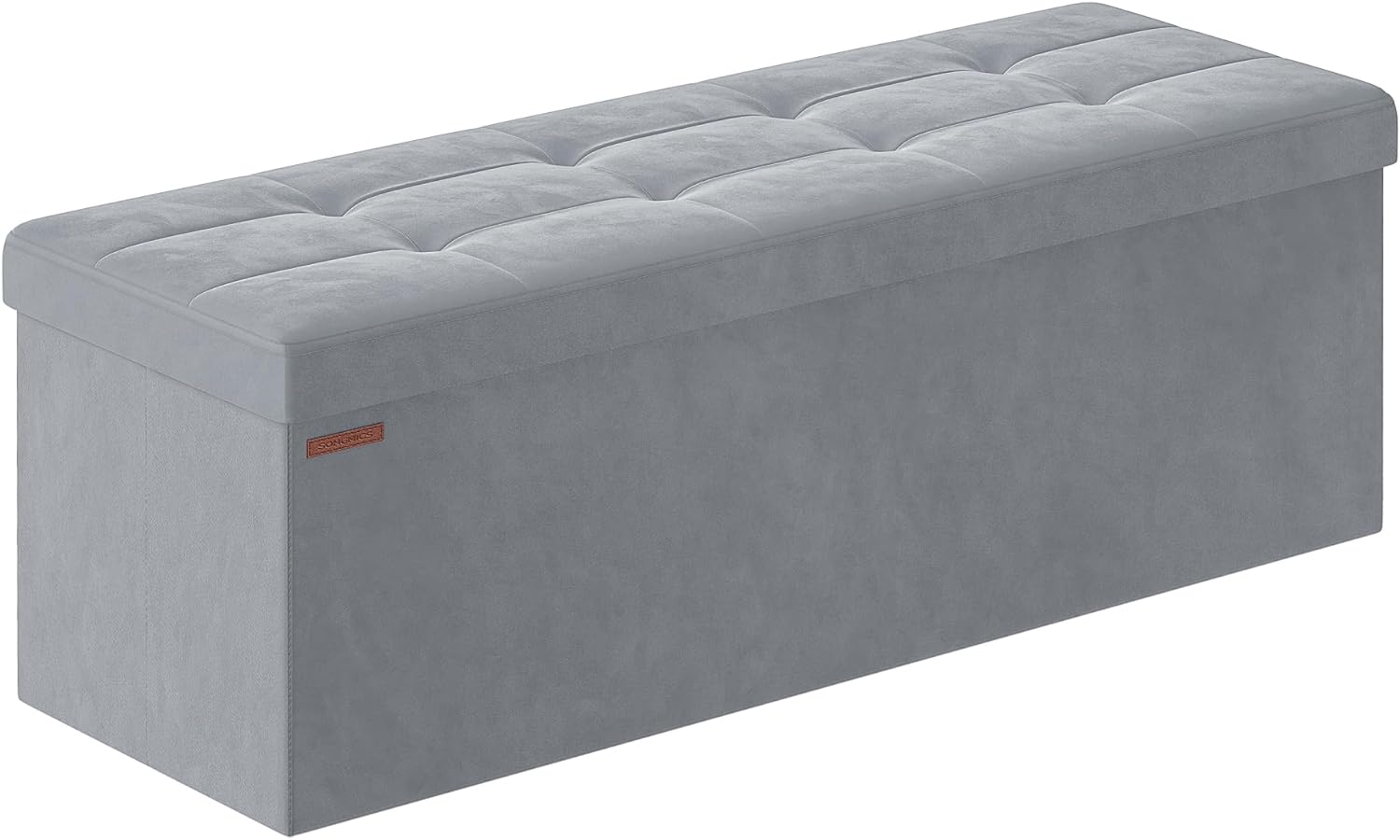 SONGMICS Storage Ottoman, Foldable Velvet Storage Bench, 2 Extra Storage Boxes, 15 x 43 x 15 Inches, 660 lb Load Capacity, for Entryway, Living Room, Bedroom, Dove Gray ULSF277G02