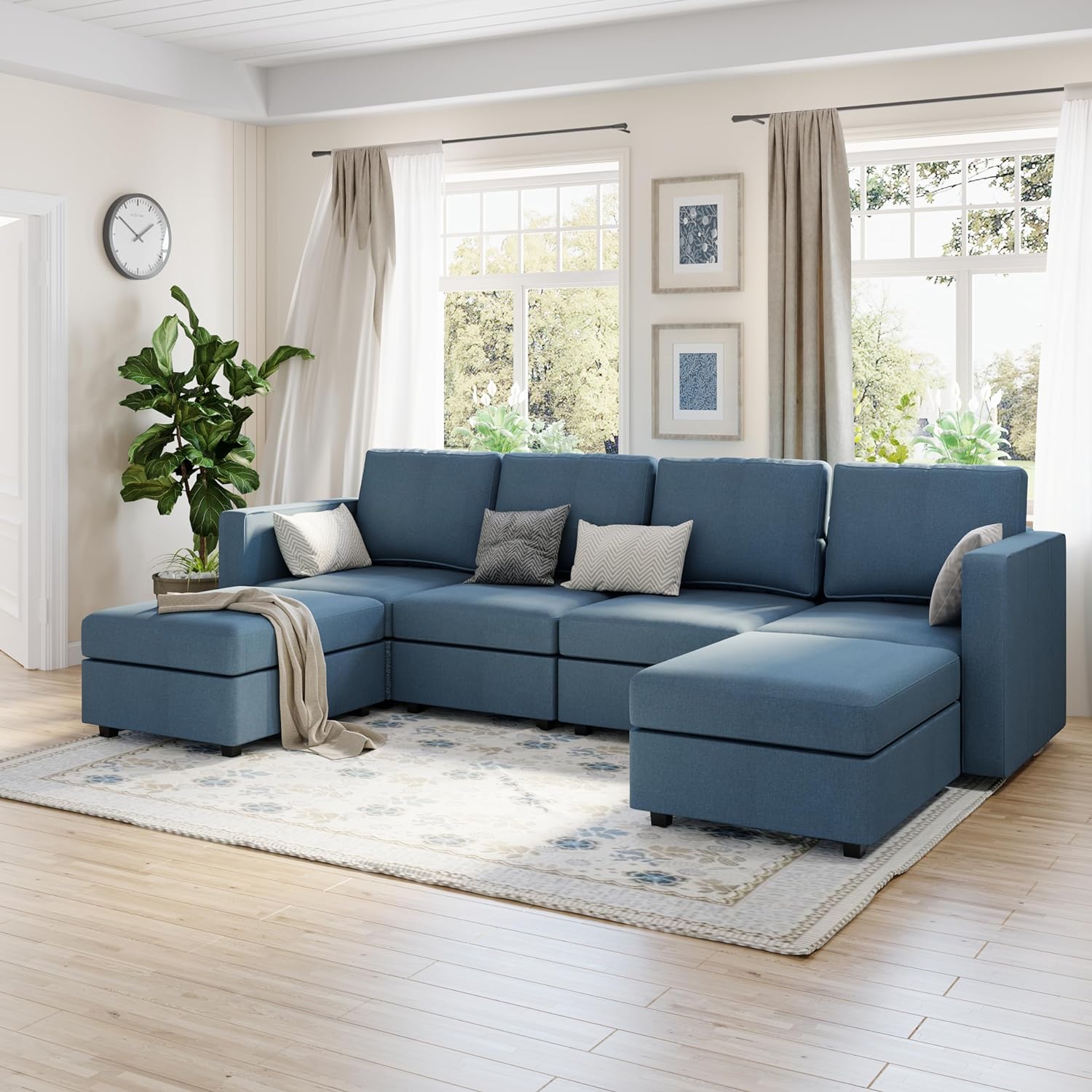 FLEXISPOT Modular Sofa, Sectional Couch U Shaped Sofa Couch with Storage, Memory Foam, Modular Sectionals Sofa, 6 Seat Sofa for Living Room, Fabric, Blue