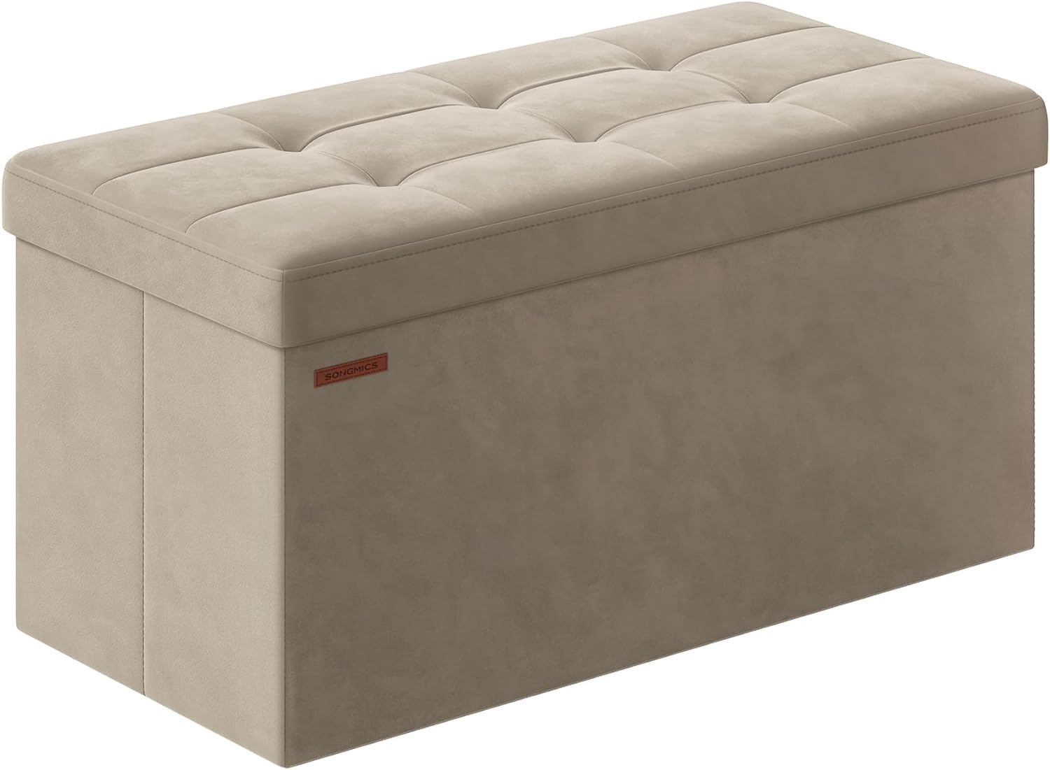 SONGMICS Storage Ottoman, Foldable Velvet Storage Bench, 2 Extra Storage Boxes, 15 x 30 x 15 Inches, 660 lb Load Capacity, for Entryway, Living Room, Bedroom, Camel Brown ULSF247K03