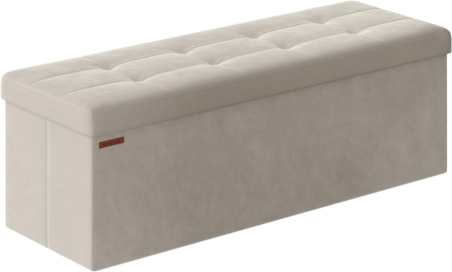 SONGMICS Storage Ottoman, Foldable Velvet Storage Bench, 2 Extra Storage Boxes, 15 x 43 x 15 Inches, 660 lb Load Capacity, for Entryway, Living Room, Bedroom, Cream White ULSF277W01