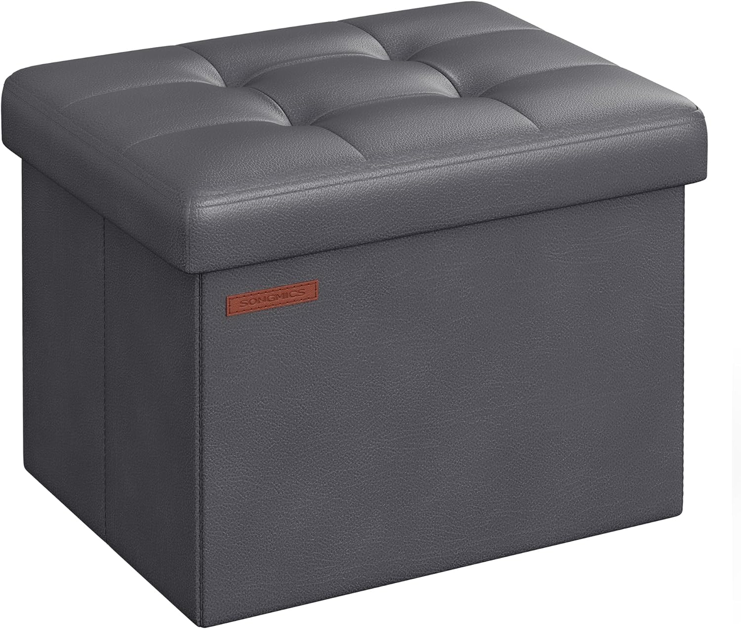 SONGMICS Small Folding Storage Ottoman, Foot Rest Stool, Cube Footrest, Synthetic Leather, 12.2 x 16.1 x 12.2 Inches, 286 lb Capacity, for Living Room, Bedroom, Dorm, Dark Gray ULSF100G01