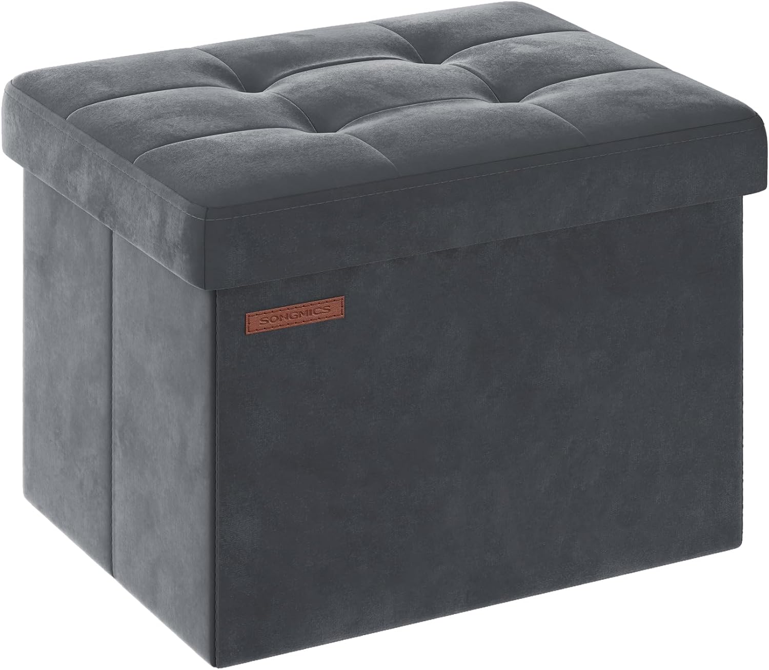 SONGMICS Small Storage Ottoman, Foldable Velvet Storage Box, Storage Chest, Foot Rest, 12.2 x 16.1 x 12.2 Inches, 286 lb Load Capacity, for Living Room, Bedroom, Dorm, Slate Gray ULSF200G01