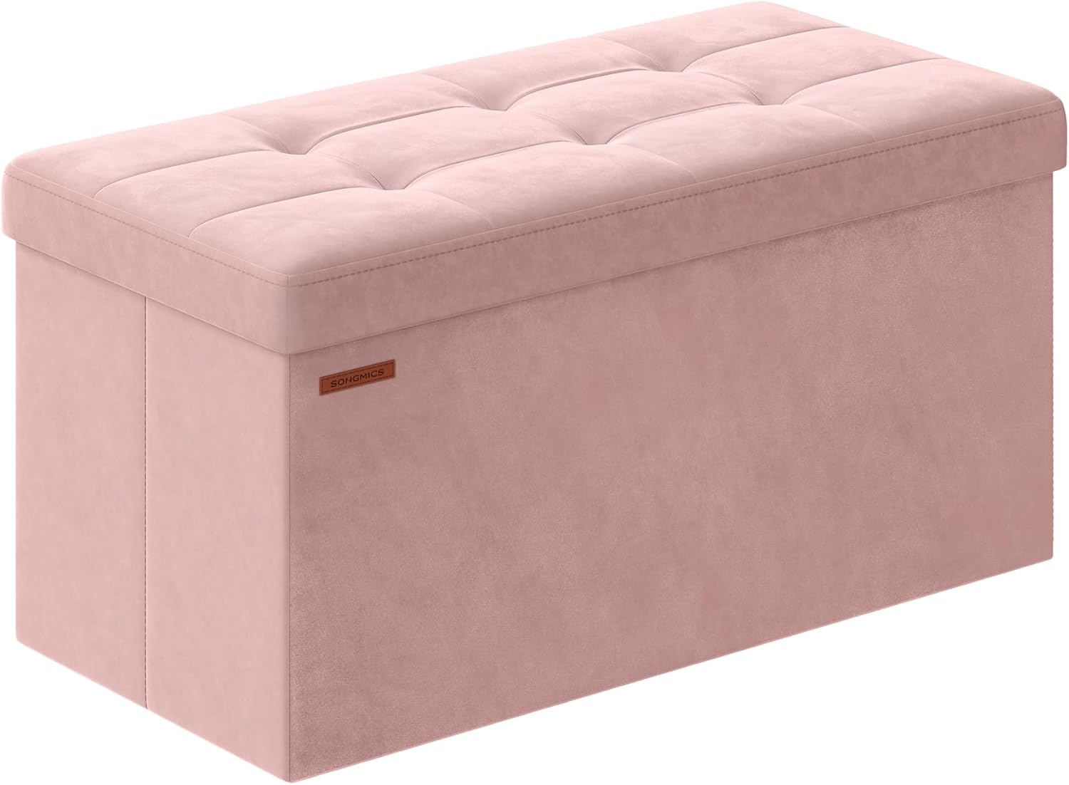 SONGMICS Storage Ottoman, Foldable Velvet Storage Bench, 2 Extra Storage Boxes, 15 x 30 x 15 Inches, 660 lb Load Capacity, for Entryway, Living Room, Bedroom, Jelly Pink ULSF247R01