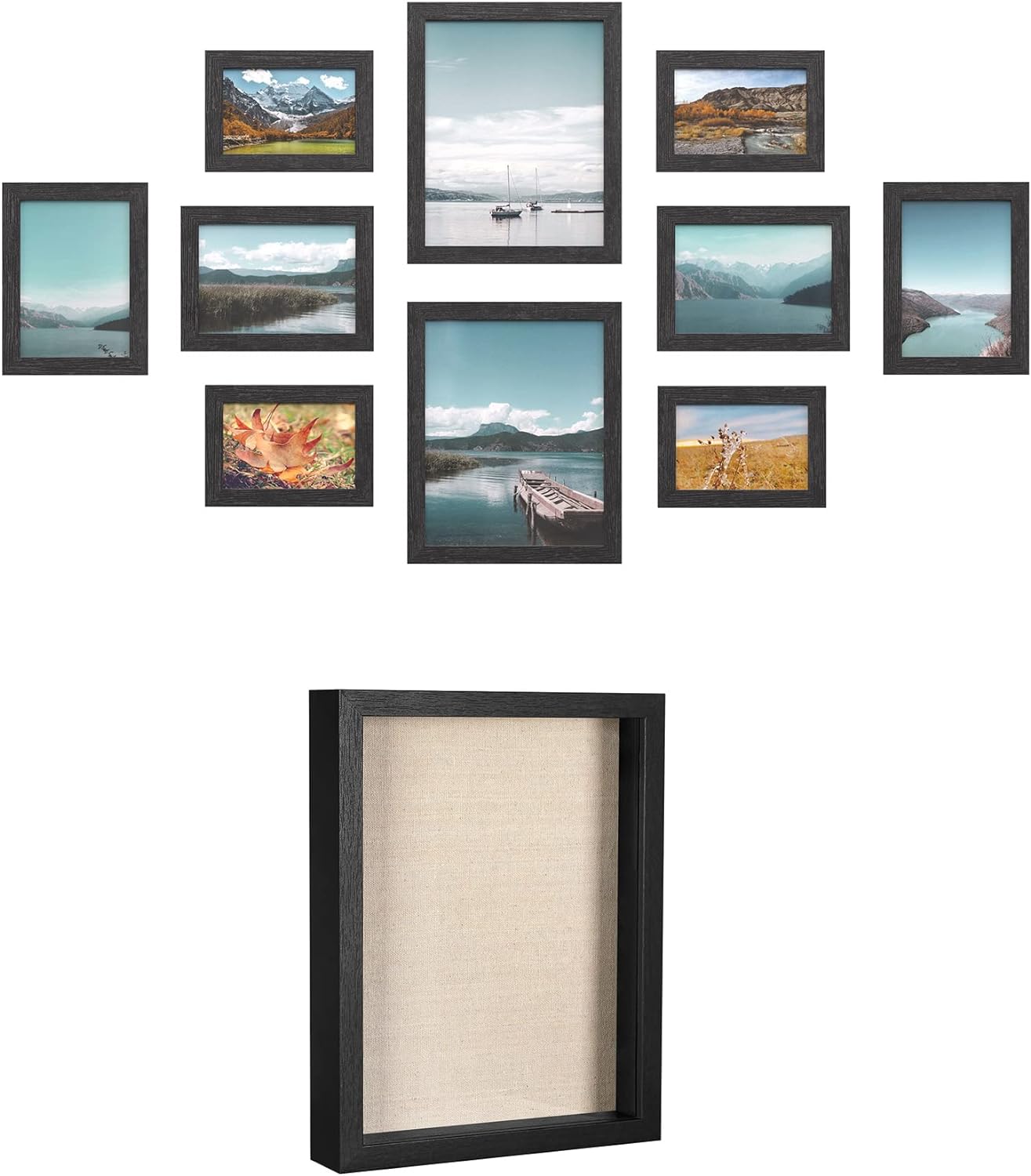 SONGMICS Different Sizes Picture Frames Bundle with 10-Pack Photo Frames and 1-Pack Shadow Box