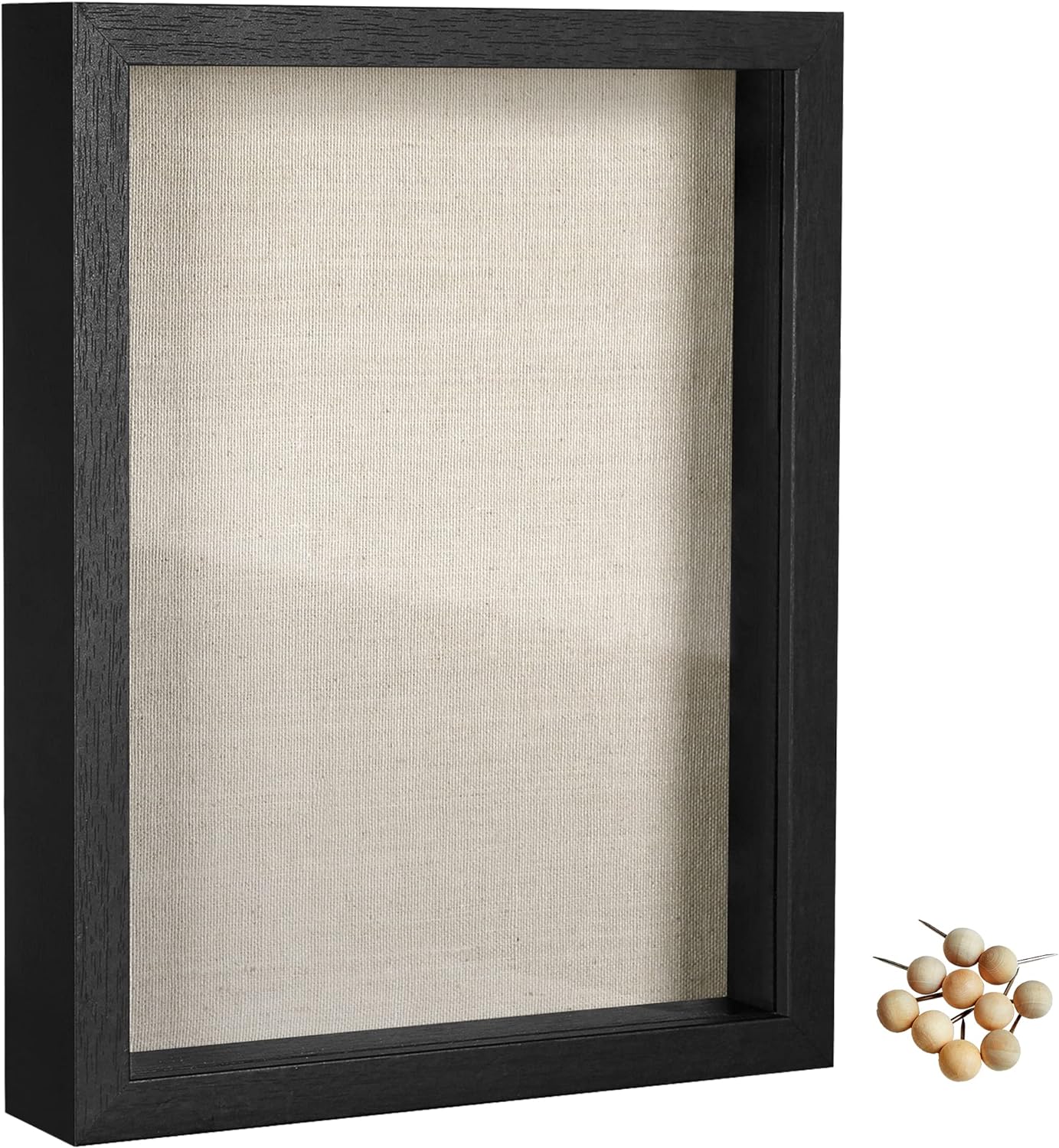 SONGMICS Shadow Box Frame, 8x10 Black Box Frame Display Case with Top Slot and Stick Pins, Wood Picture Frames with Linen Back for Photos Medals Awards Memory, Wall Hanging Tabletop