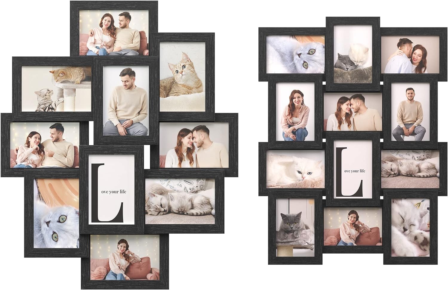 SONGMICS Collage Picture Frames for 10 Photos Bundle with Collage Picture Frames for 12 Photos, Black URPF20BK and URPF26BK