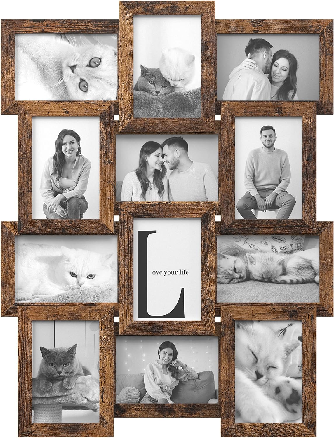 SONGMICS Collage Picture Frames, 4x6 Picture Frames Collage for Wall Decor Set of 12, Multi Family Photo Frame for Gallery Decor, Hanging Display, Assembly Required, Rustic Brown