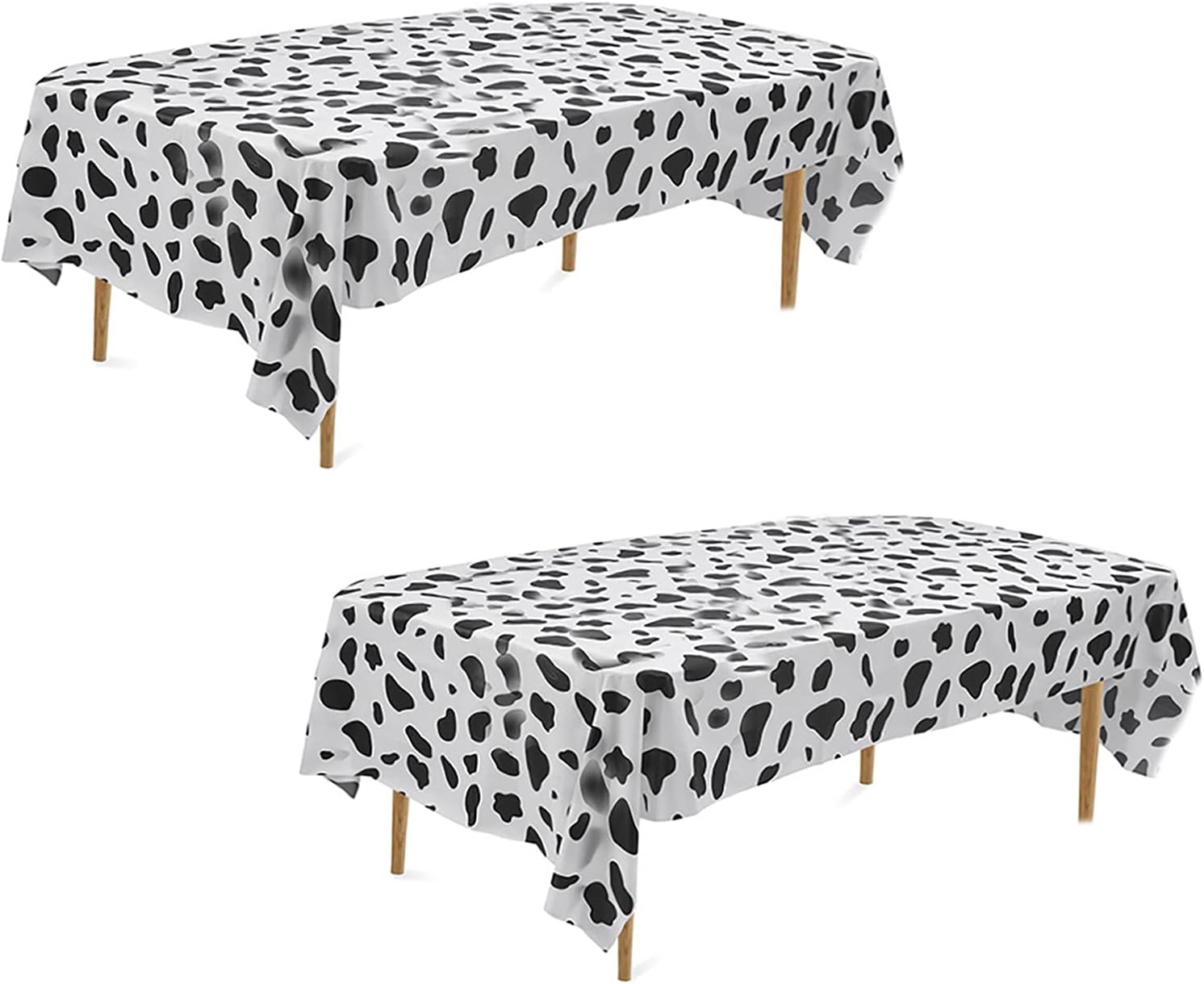 2 Pcs Disposable Black and White Cow Print Plastic Tablecloth, 108 Inch x 54 Inch Ractangle Tablecover, for Party, Dance and Picnic (Black White Cow Print, 2)