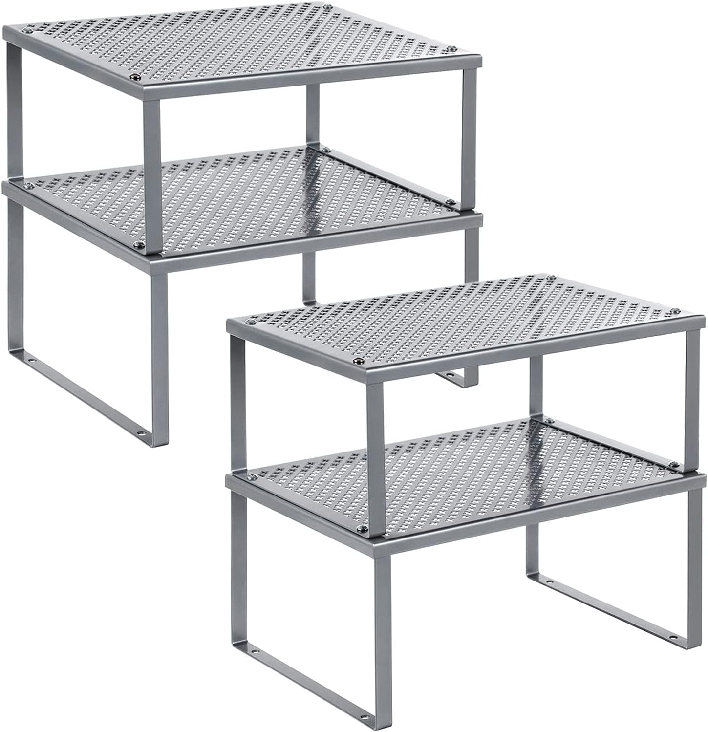 SONGMICS Cabinet Shelf Organizers, Shelf Organizer, Countertop Organizer, Shelf Riser, Stackable, Expandable, Set of 4 Metal Kitchen Counter Shelves, Silver UKCS006S01