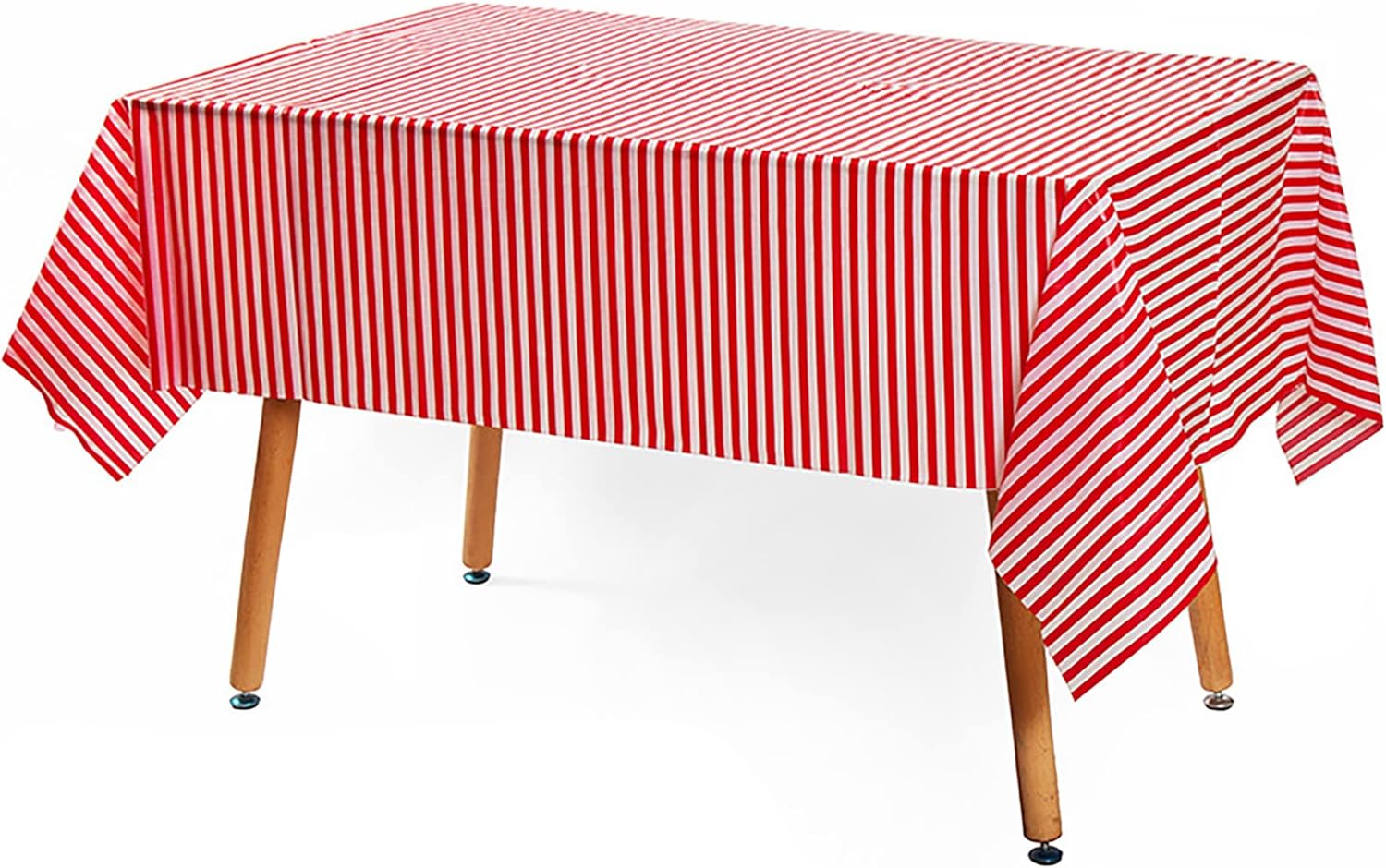 Yansanido Disposable Plastic Picnic Party Tablecloth, 2 Pcs Red White Stripe Plastic Picnic Tablecloth 108 Inch x 54 Inch Rectangle Table Cover (Red White Stripe, 2)