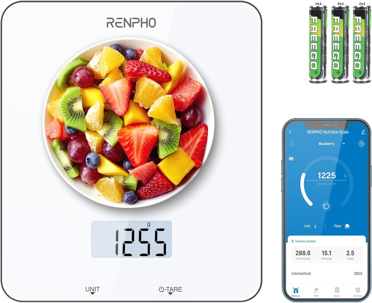 RENPHO Food Scale, Kitchen Scale for Food Ounces and Grams, Smart Cooking Calorie Scale with Timer, Nutritional Analysis with App for Keto Macro Weight Loss, White, 11lb/5kg