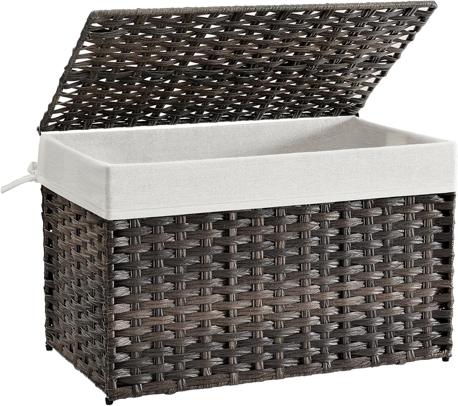 SONGMICS Storage Basket with Lid, 27.7 Gallon (105L) Storage Bin, Woven Blanket Storage Basket with Handles, Foldable, Removable Liner, Metal Frame, for Bedroom, Laundry Room, Brown URST066K01