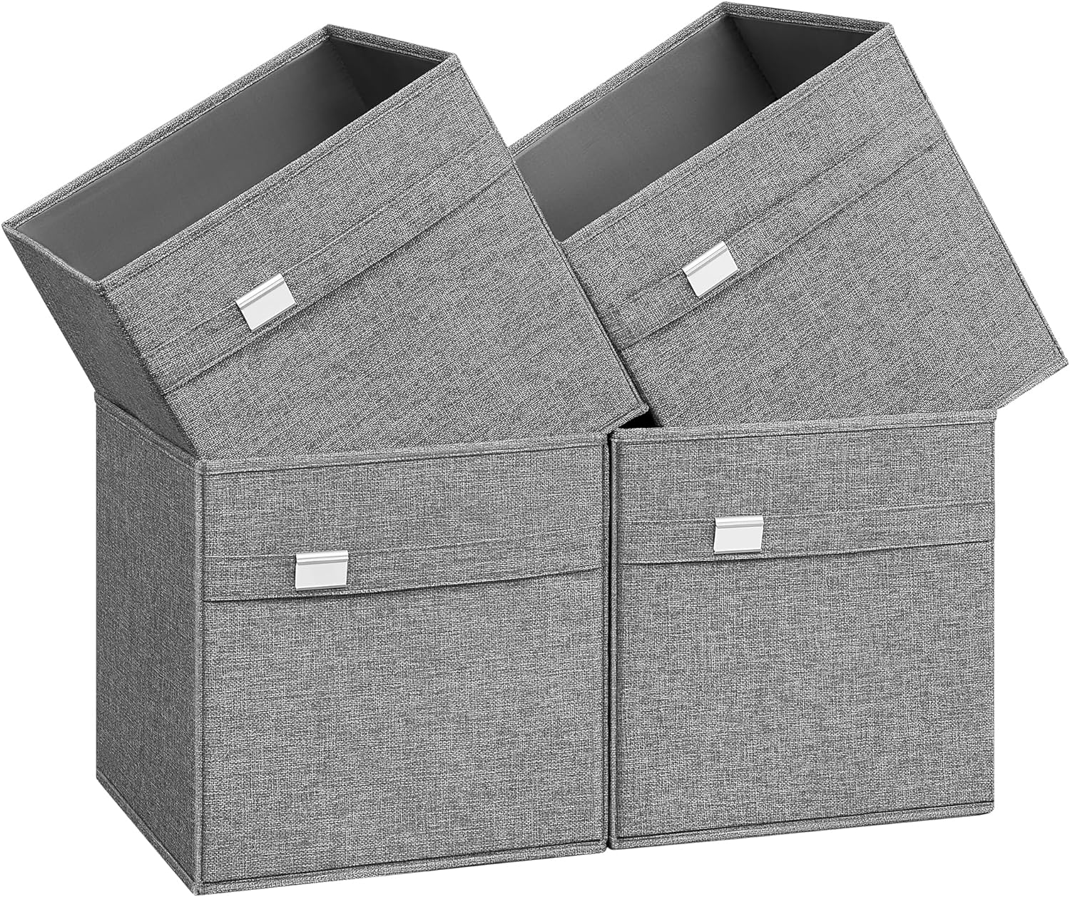 SONGMICS Storage Cubes, Set of 4 Cube Storage Bins, 2 Handles, 13 x 13 x 13 Inches, Oxford Fabric and Linen-Look Fabric, Washable, Foldable, Metal Label Holders, Dove Gray UROB233G04