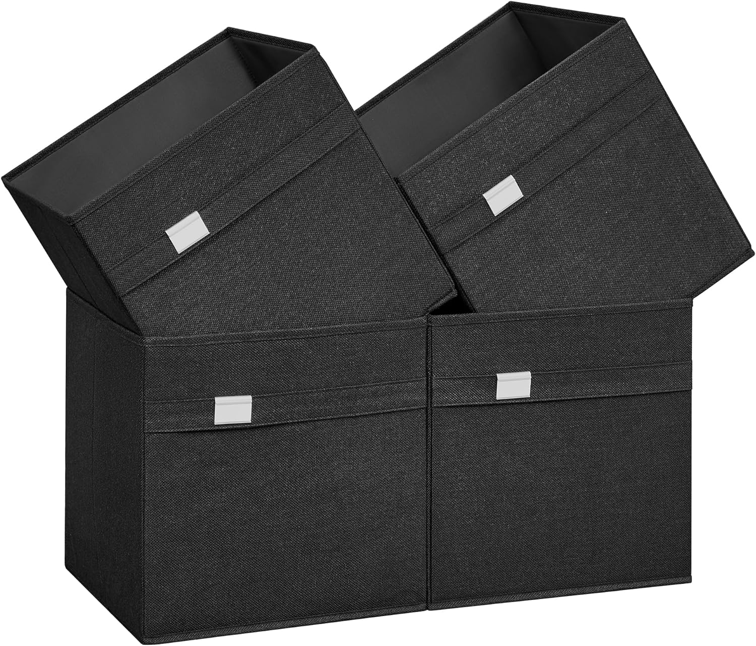 SONGMICS Storage Cubes, Set of 4 Cube Storage Bins, 2 Handles, 13 x 13 x 13 Inches, Oxford Fabric and Linen-Look Fabric, Washable, Foldable, Metal Label Holders, Ink Black UROB233B04