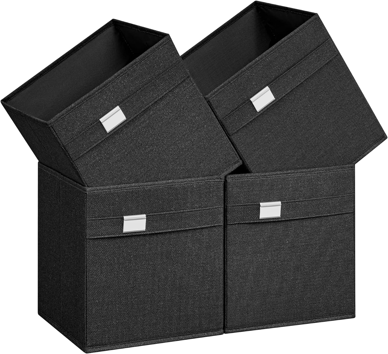 SONGMICS Storage Cubes, Set of 4 Cube Storage Bins, 2 Handles, 10.2 x 10.2 x 11 Inches, Oxford Fabric and Linen-Look Fabric, Washable, Foldable, Metal Label Holders, Ink Black UROB226B04