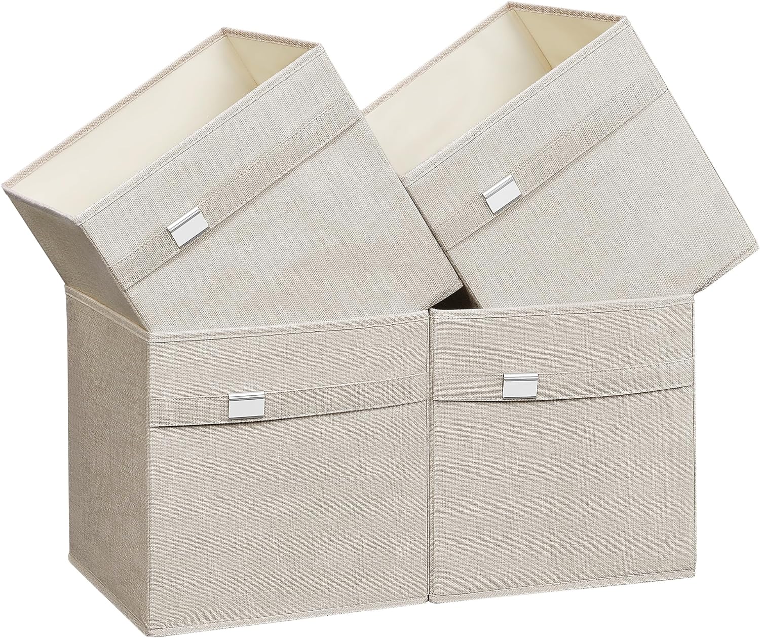 SONGMICS Storage Cubes, Set of 4 Cube Storage Bins, 2 Handles, 13 x 13 x 13 Inches, Oxford Fabric and Linen-Look Fabric, Washable, Foldable, Metal Label Holders, Cloud White UROB233W04