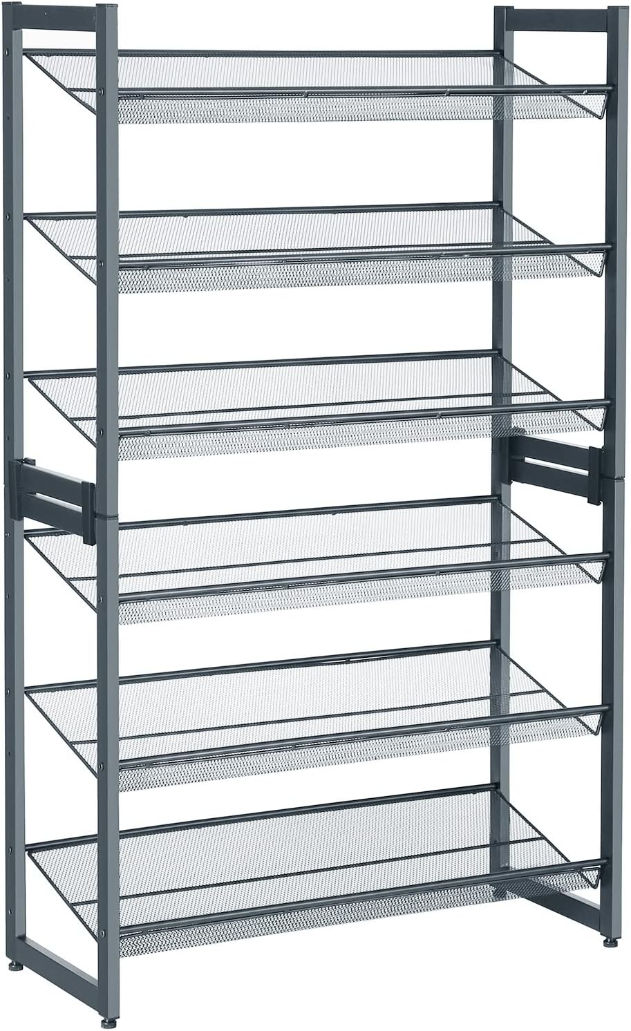 SONGMICS 6-Tier Shoe Rack Storage, Metal Shoe Organizer Stand for Garage, Entryway, Set of 2 3-Tier Stackable Shoe Rack Shelf, with Adjustable Flat or Angled Shelves, Holds 18-24 Pairs, Grey