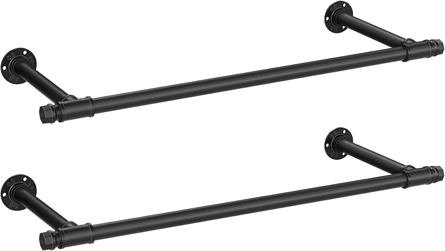 SONGMICS 2 Pack Clothes Rack Wall-Mounted, Industrial Pipe Clothing Rack, Space-Saving Garment Rack, 11.8 x 33 x 2.8 Inches, 132 lb Capacity for Each Hanging Rod, Steel, Black UHSR140B02