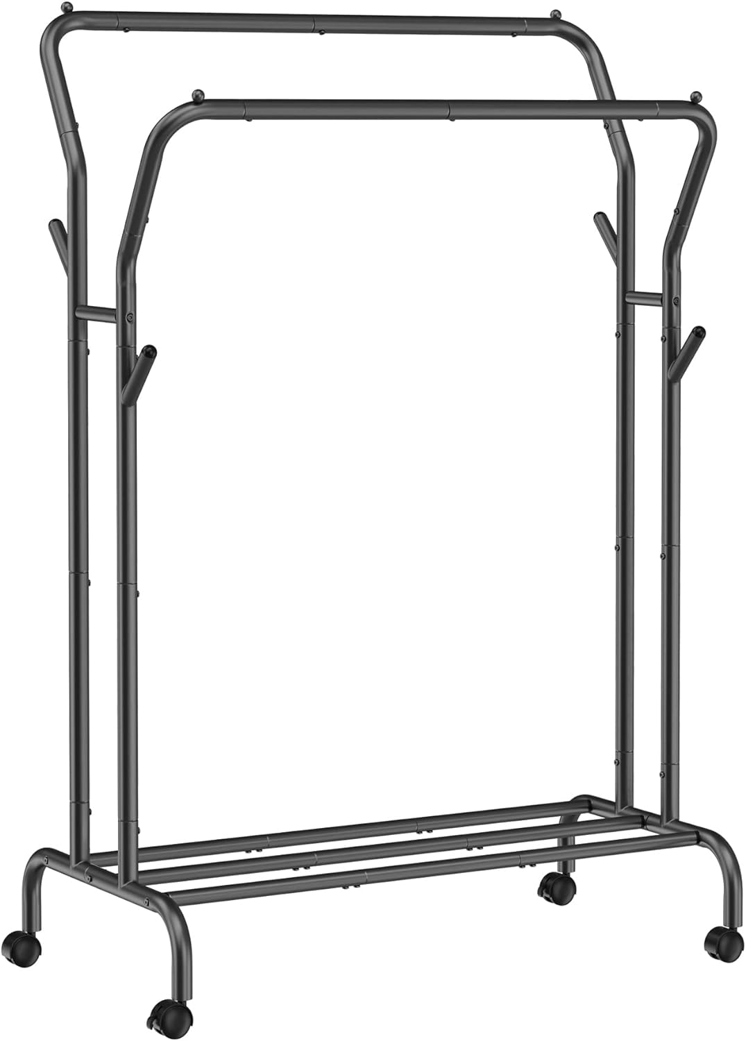 SONGMICS Clothes Rack, Double-Rod Clothing Rack with Wheels, Heavy-Duty Metal Frame, Garment Rack, 220 lb Max. Total Load, 40.7 Inches Wide, Clothes Storage and Display, Black UHSR107B01