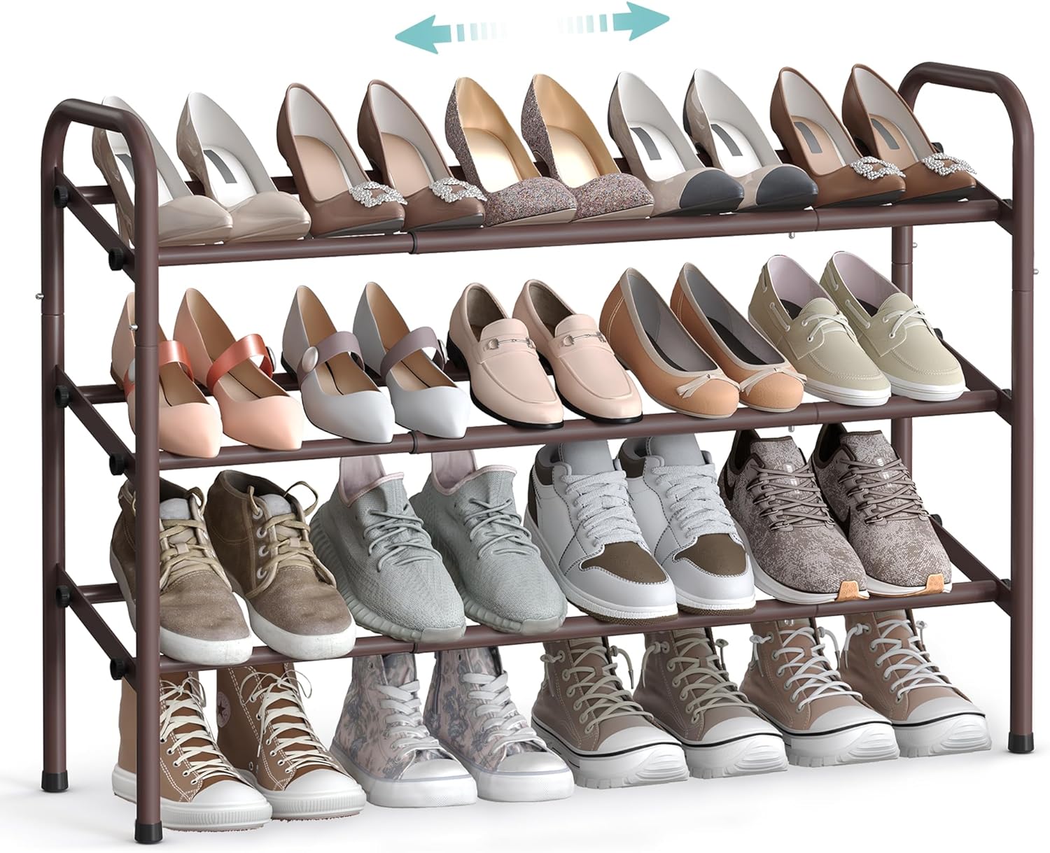 SONGMICS Shoe Rack, 3 Tier Expandable Shoe Organizer, Metal Shoe Shelf Storage for 8-20 Pairs of Shoes, Free Standing Shoe Racks for Entryway, Closet, Doorway, Easy Assembly, Bronze