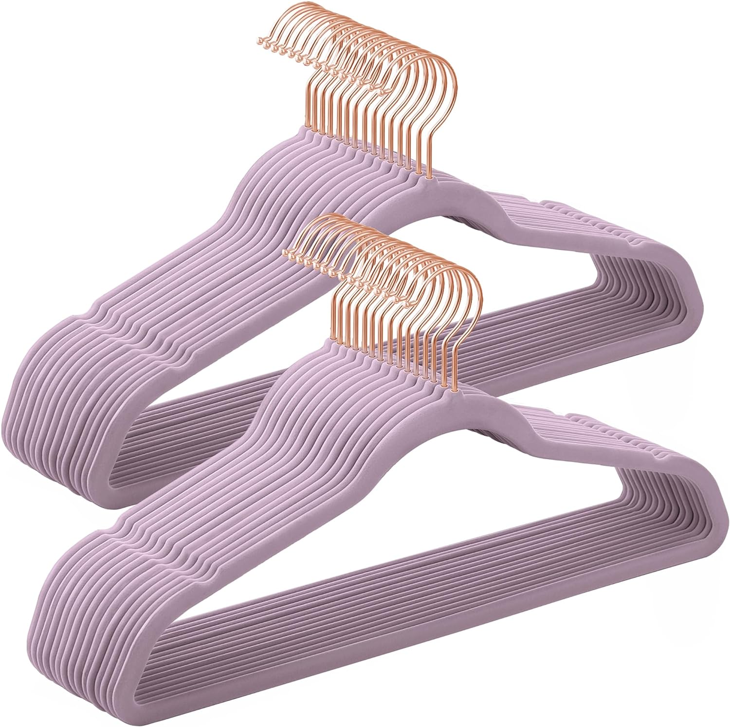 SONGMICS Velvet Hangers 30 Pack, Non-Slip Hangers with Rose Gold-Colored Swivel Hooks, Slim Space-Saving Hangers, Velvet Hangers for Closet, Heavy-Duty Hangers, Light Purple UCRF026P31